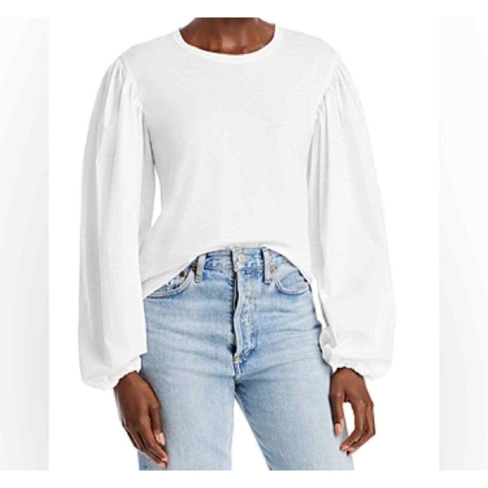 A.L.C. Bella White Cotton Balloon Sleeve Tee Crewneck Puff Longsleeve Top S